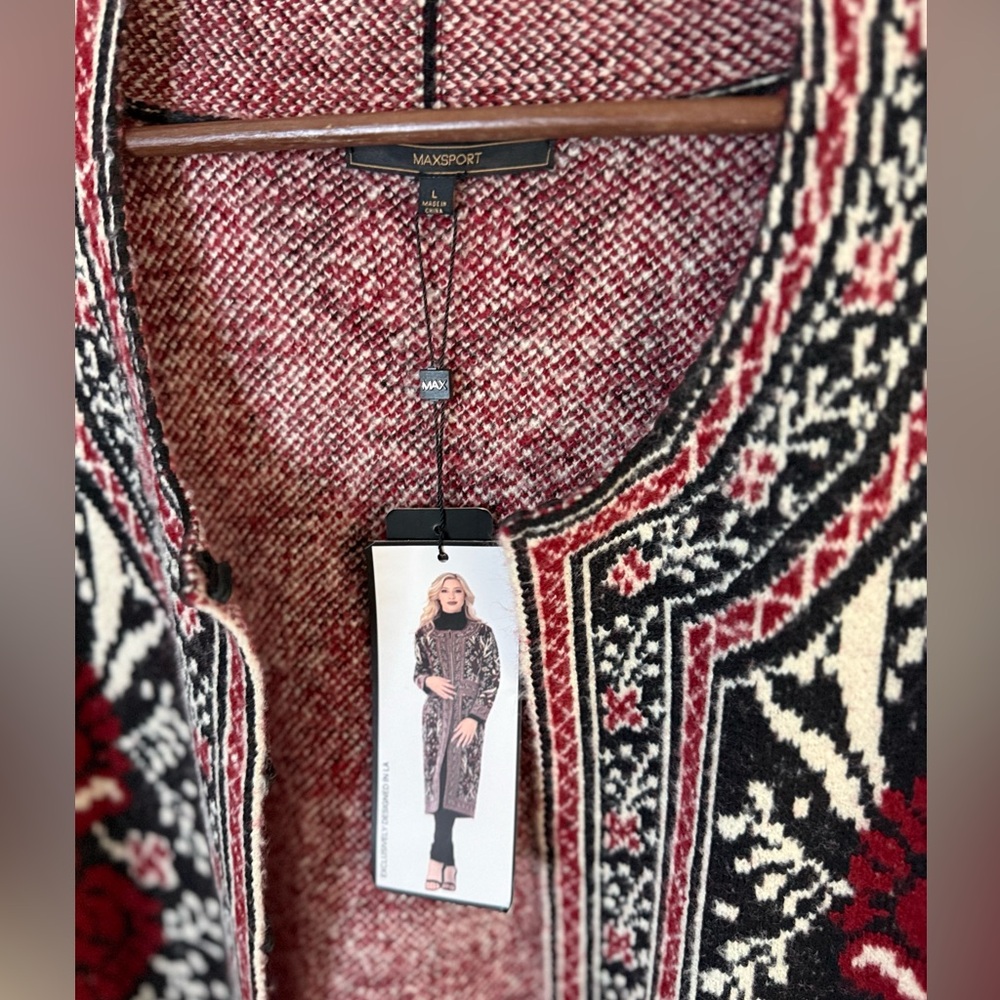 MaxSport Heavy Knit Tapestry Duster Coat Floral Black Red NWT Large - Picture 5 of 10